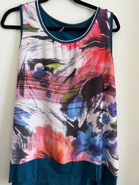 Bundle 2/$30 - Floral Brushstroke Tank Top - Teal Accents